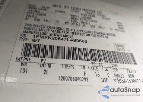 2007 Ford Expedition El Limited from USA, damaged, VIN 1FMFK20547LA99566